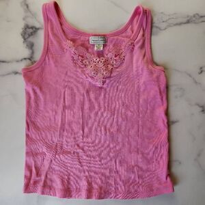 Anne Lewin small hot pink y2k lace tank top 100% cotton summer bright shirt